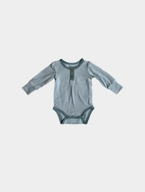 Baby Blue Long Sleeve Henley Bodysuit - Elegant Mommy