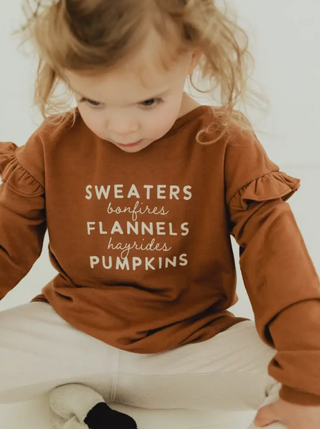 'Sweaters Bonfires Flannels' Ruffle Sweatshirt - Elegant Mommy