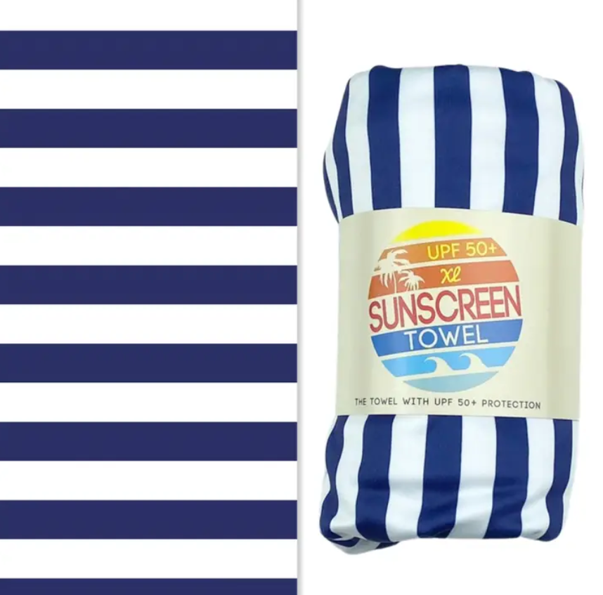 XL UPF 50+ Sunscreen Towel (Navy Stripe) - Elegant Mommy