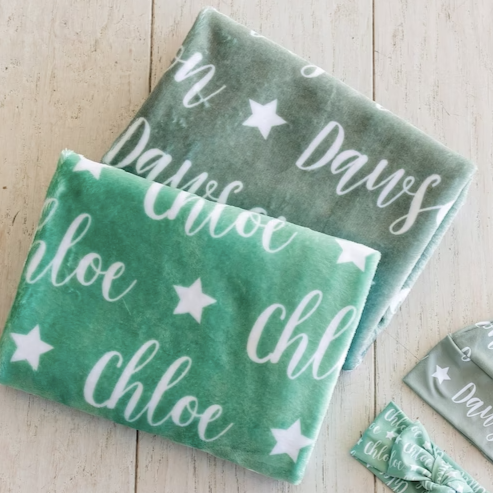 Sugar + Maple Plush Minky Fleece Personalized Blanket | Star Icon Repeating Name