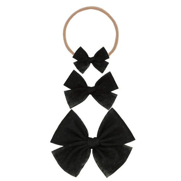 Black Dot Tulle Bow Nylon- Medium