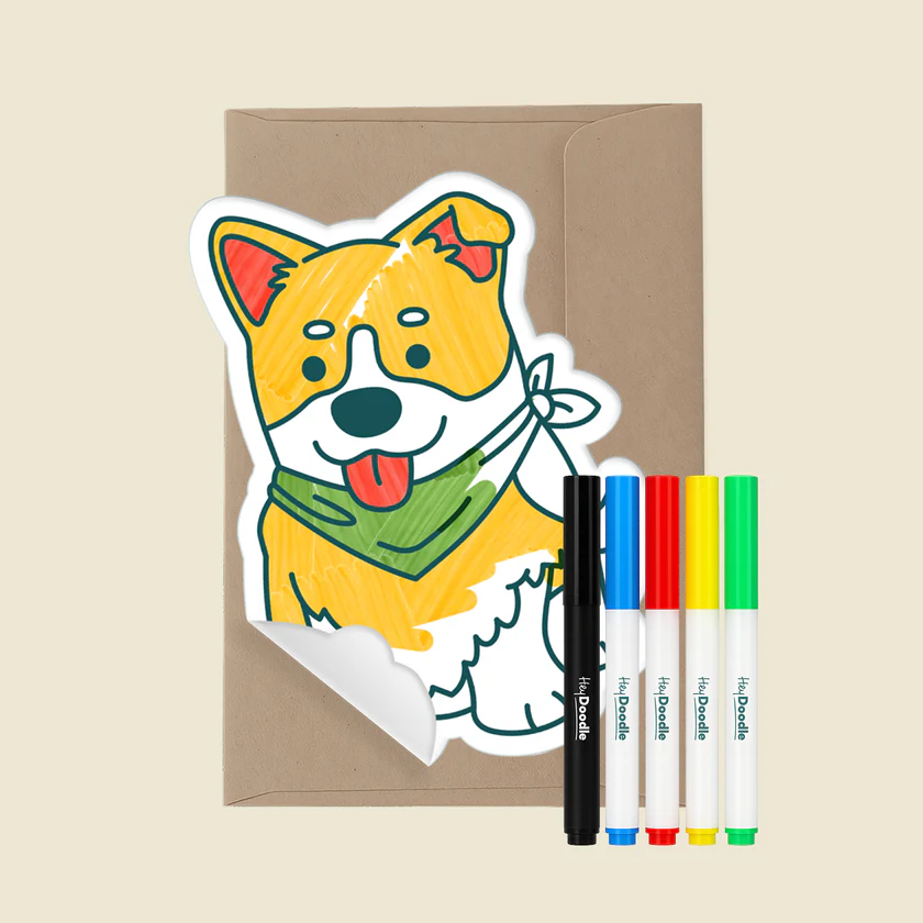 Dennis the Dog Reusable Color-in Greeting Card