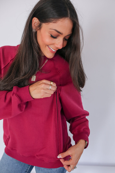 Big Hug Vertical Zip Breastfeeding Crewneck Raspberry