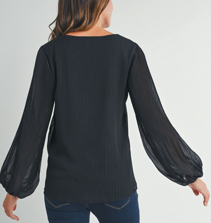 *Pleated Long Sleeve V-Neck Maternity Top