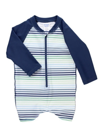 Long Sleeve One Piece Rash Guard - COASTAL STRIPES