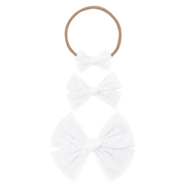 White Tulle Bow Nylon- Small