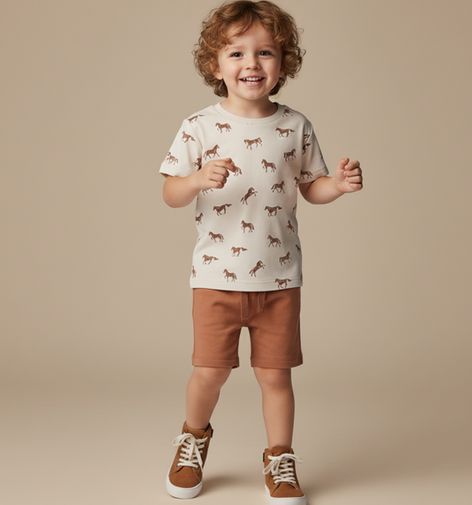 Organic Top & Shorts Set - Horses