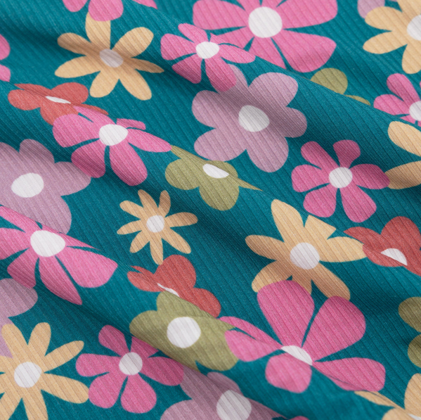 Retro Daisies Small Ribbed Zip Romper