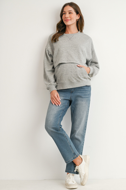 Maternity Nursing Kangaroo Pocket Sweatshirt- Heather Gray