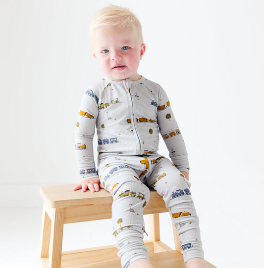 Trains Small Ribbed Zip Romper