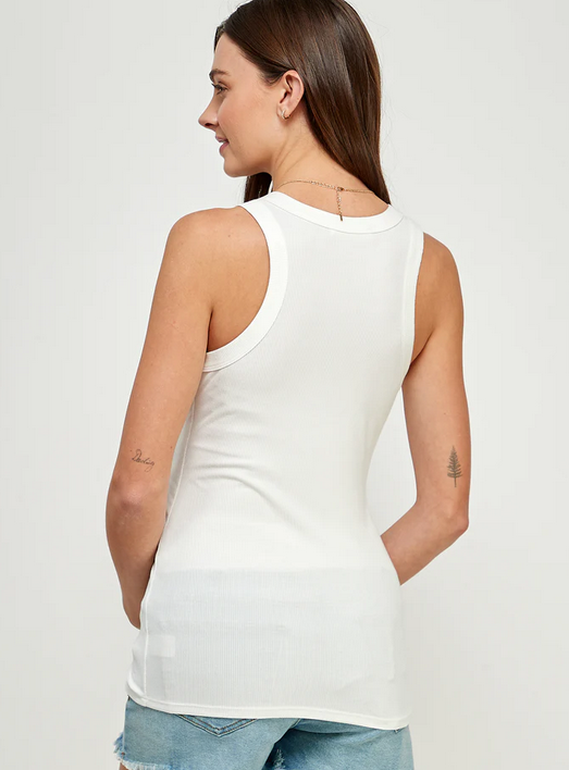 Basic Ribbed Scoop Neck Maternity Tank - Off White