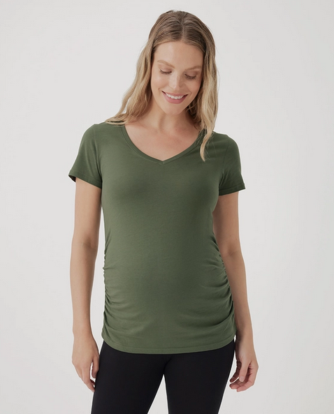 Women's Maternity Ruched V-Neck Tee Olivine