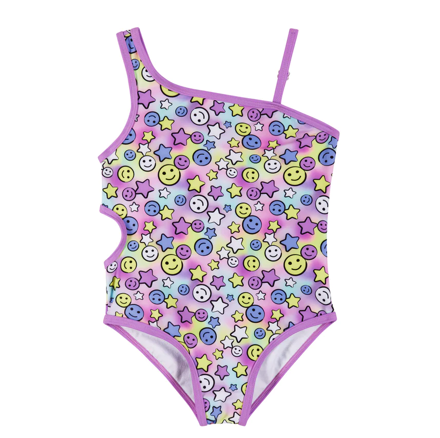 Smiley Print Cut-Out Swimsuit