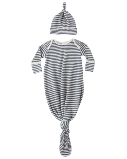 KNOTTED BABY GOWN + HAT SET OCEAN STRIPE OCEAN OS