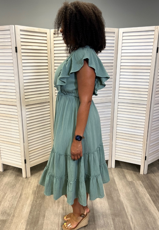 Ruffle Midi Dress- Seafoam Green