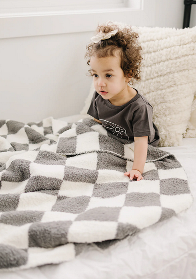 Charcoal Checkered Plush Blanket