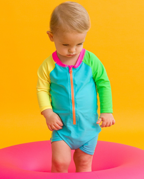 *Neon Color Block One Piece Rash Guard
