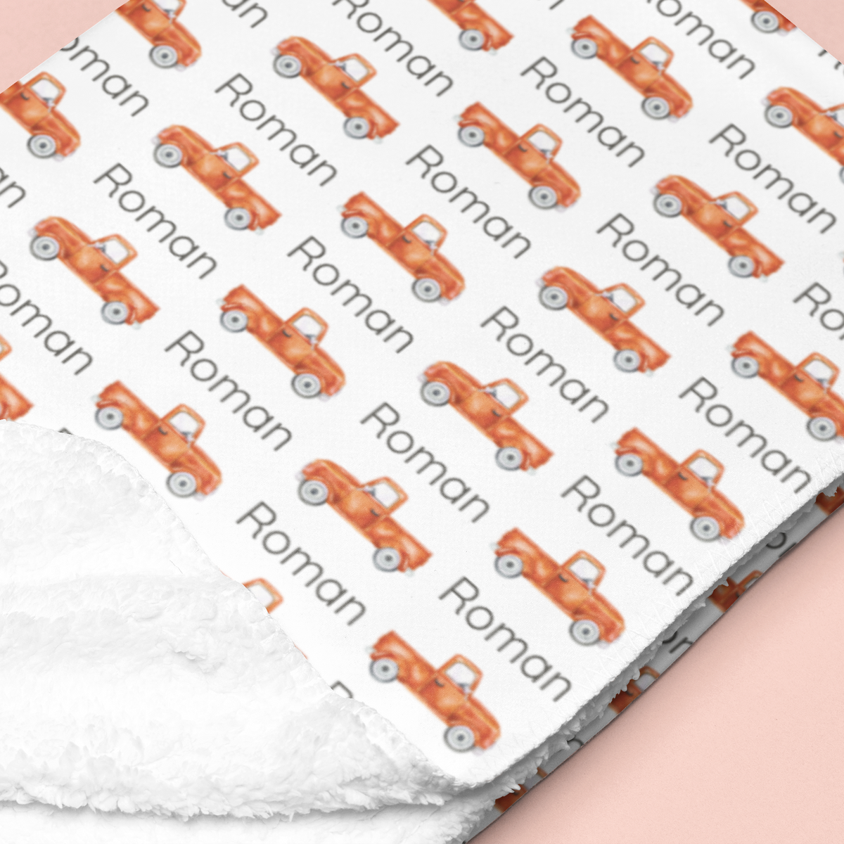 Sugar + Maple Sherpa-Lined Personalized Blanket | Trucks