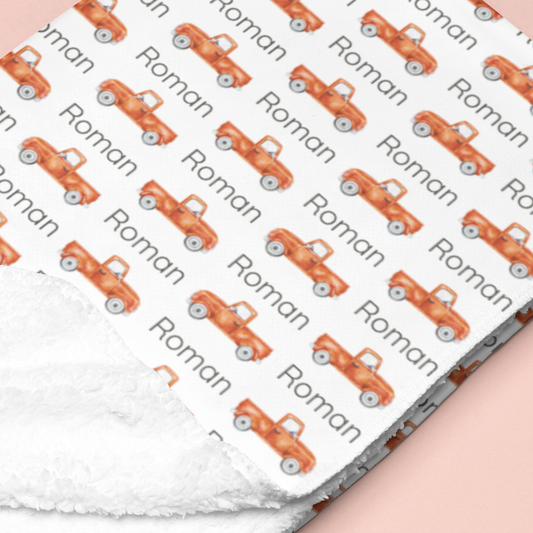 Sugar + Maple Sherpa-Lined Personalized Blanket | Trucks