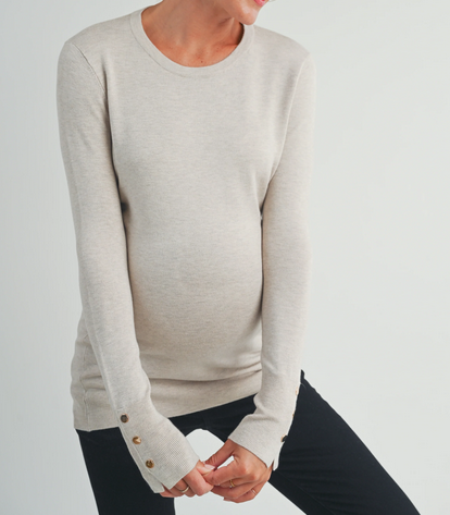 *Camel Maternity Sweater w Sleeve Button