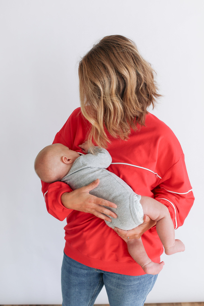 Relaxed Fit Invisible Zipper Breastfeeding Sweatshirt with Piping Poppy