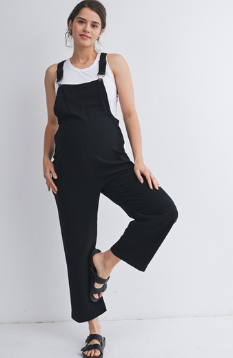 Straight Leg Maternity Adjustable Overalls - Black