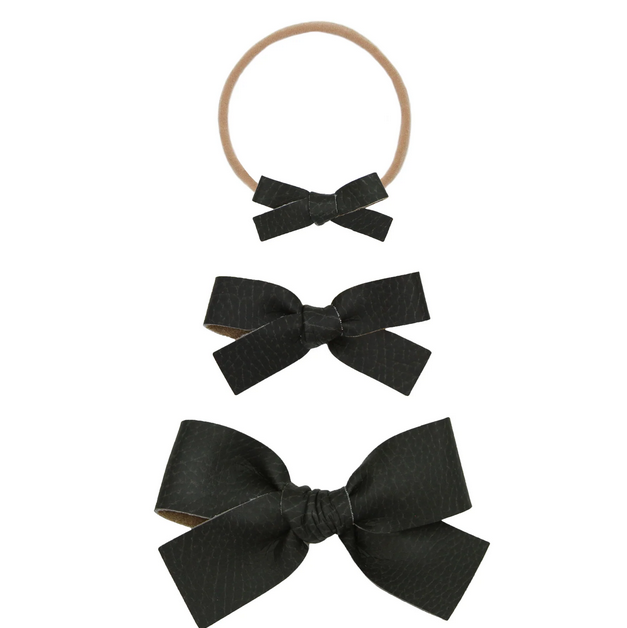 Raven Leather Bow Nylon- Medium