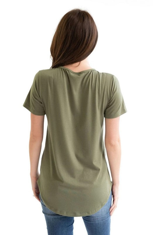 T-Shirt With Asymmetrical Flap - Olive - Elegant Mommy