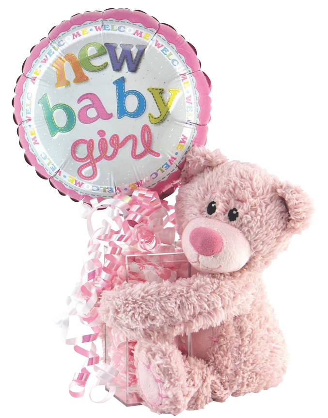 New Baby Girl Teddy With Mints &amp; 9" Balloon - Elegant Mommy