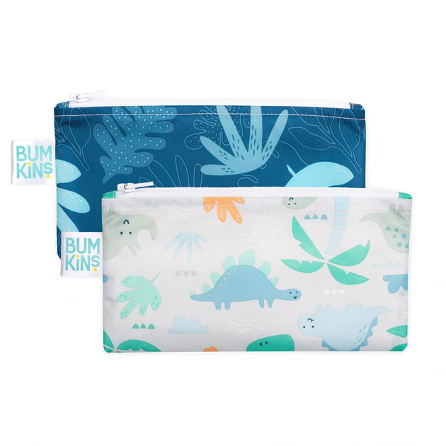 Reusable Snack Bag, Small 2-Pack- Dinosaurs & Blue Tropic - Elegant Mommy