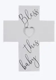 Wood Baby + Love Tabletop Cross- Bless This Baby - Elegant Mommy