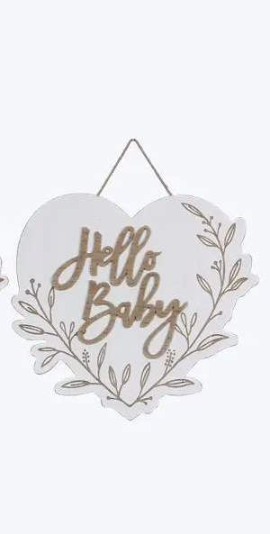 Wood Heart Baby Wall Sign- Hello Baby - Elegant Mommy