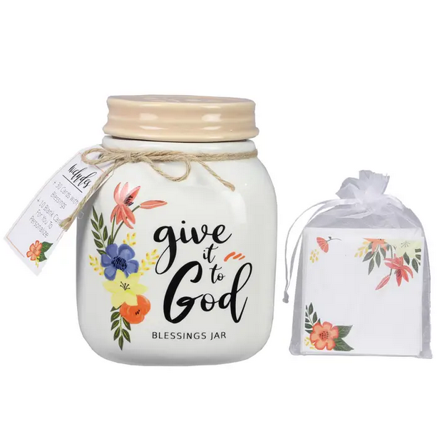 Ceramic Floral Give it to God Blessing Jar w/ 40 Cards - Elegant Mommy