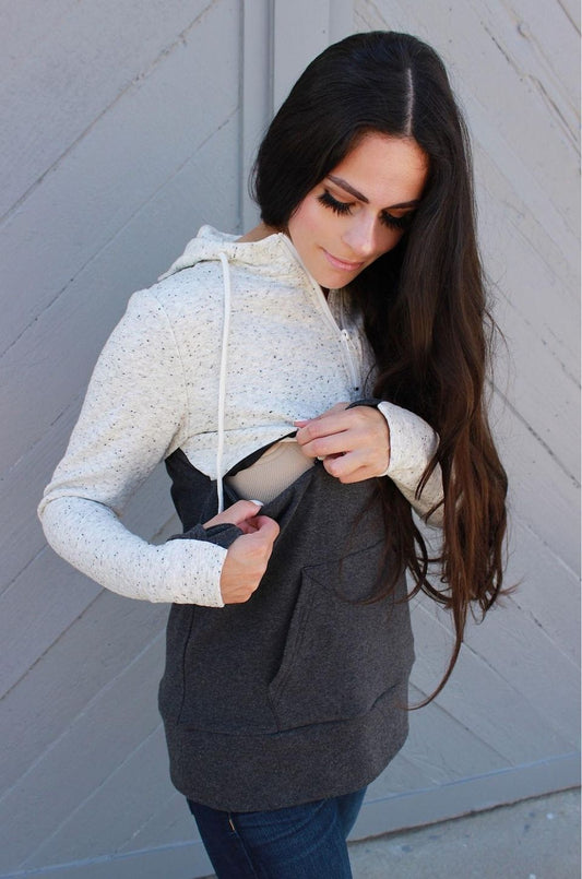Nursing Hoodie- Oatmeal Waffle - Elegant Mommy