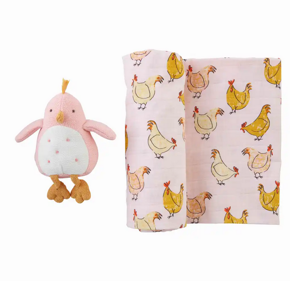 PINK CHICK SWADDLE AND RATTLE - Elegant Mommy