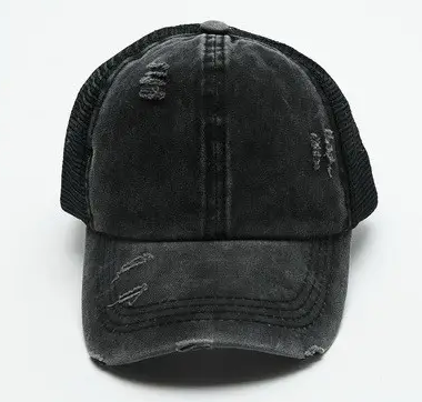 Washed Black Distressed Hat - Elegant Mommy