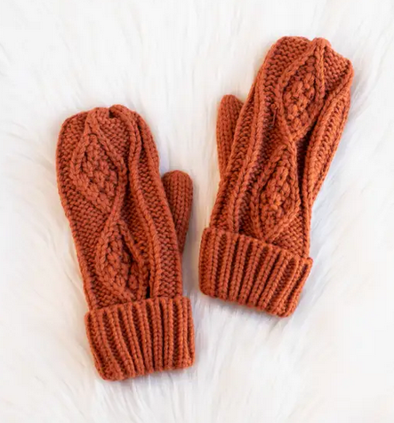 * Rust Cable Knit Mittens