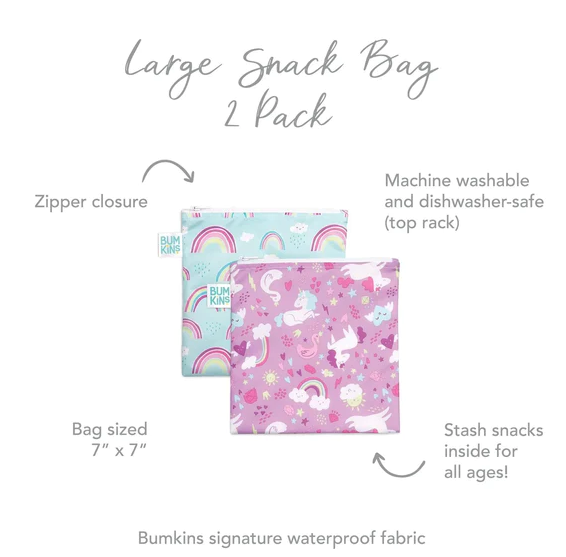Reusable Snack Bag, Large 2 Pack: Rainbows & Unicorns - Elegant Mommy