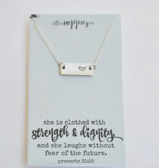 Proverbs 31:25 - Strength + Dignity Necklace  - Silver - Elegant Mommy