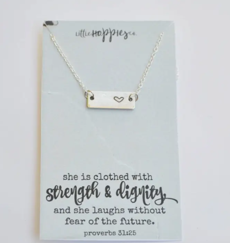 Proverbs 31:25 - Strength + Dignity Necklace  - Silver - Elegant Mommy