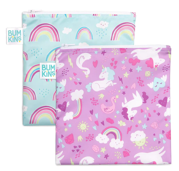 Reusable Snack Bag, Large 2 Pack: Rainbows & Unicorns - Elegant Mommy
