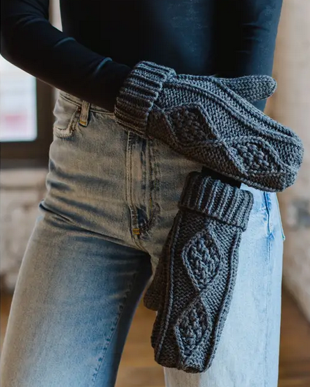 Dark Gray Cable Knit Mittens