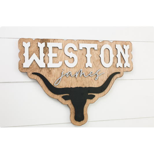 Sugar + Maple Bubble Longhorn Wood Sign
