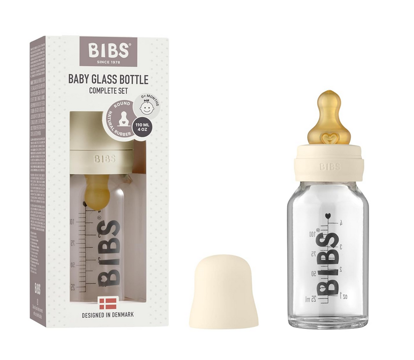 BIBS Baby Glass Bottle Complete Set - 4oz -  Ivory