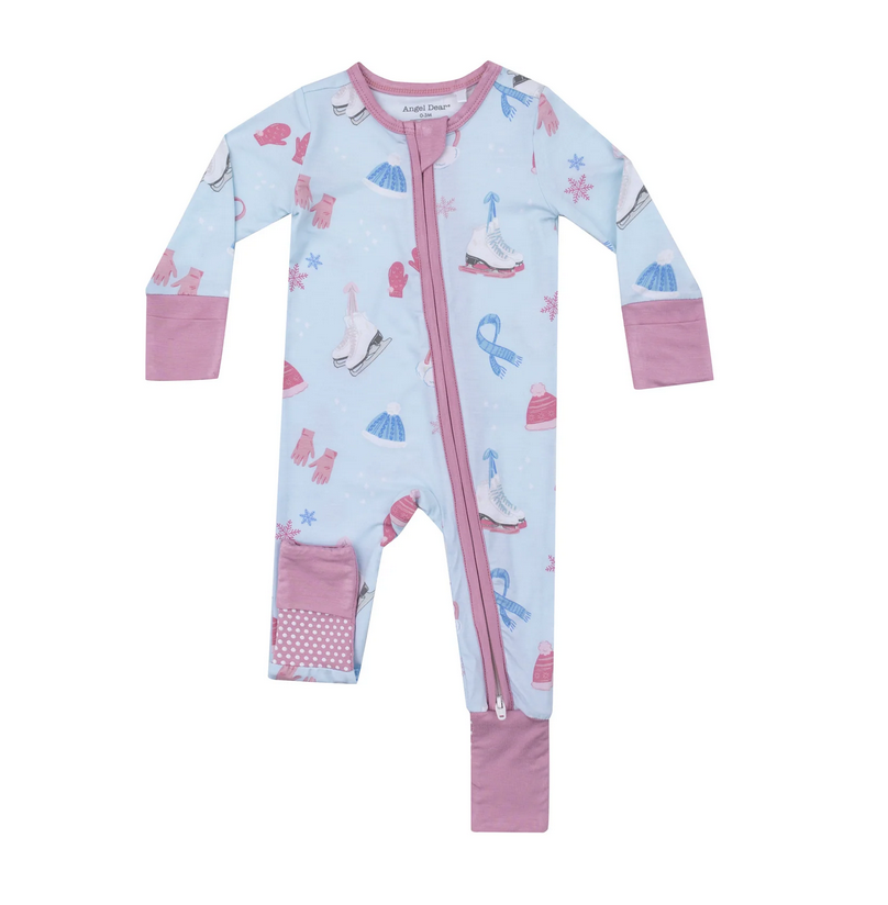 Ice Skating - 2 Way Zipper Romper Pajamas- Light Blue