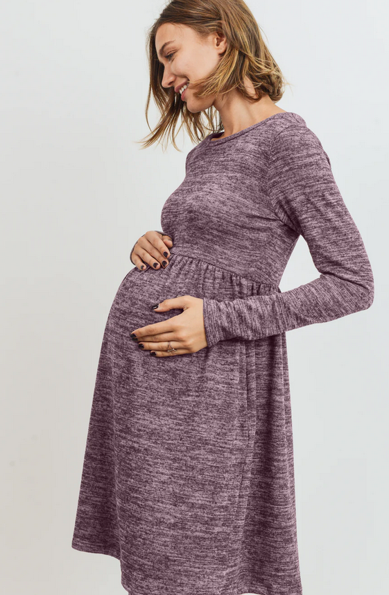 Knit Maternity Sweater Dress with Pockets- Mauve