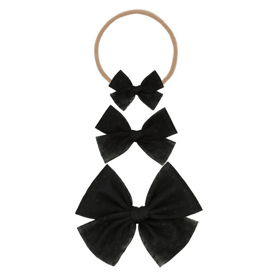 Black Dot Tulle Bow Nylon- Medium