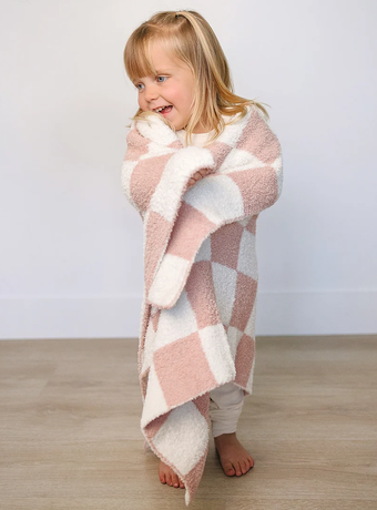 Pink Checkered Plush Blanket