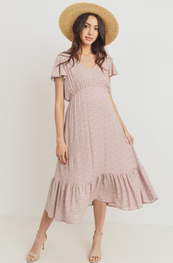 Mauve Gauze With Ruffled Maternity Dress