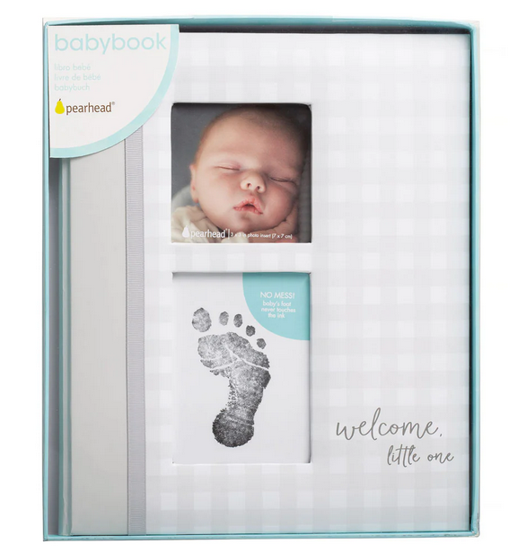 Gingham Baby Memory Book and Clean-Touch Ink Pad, Gray